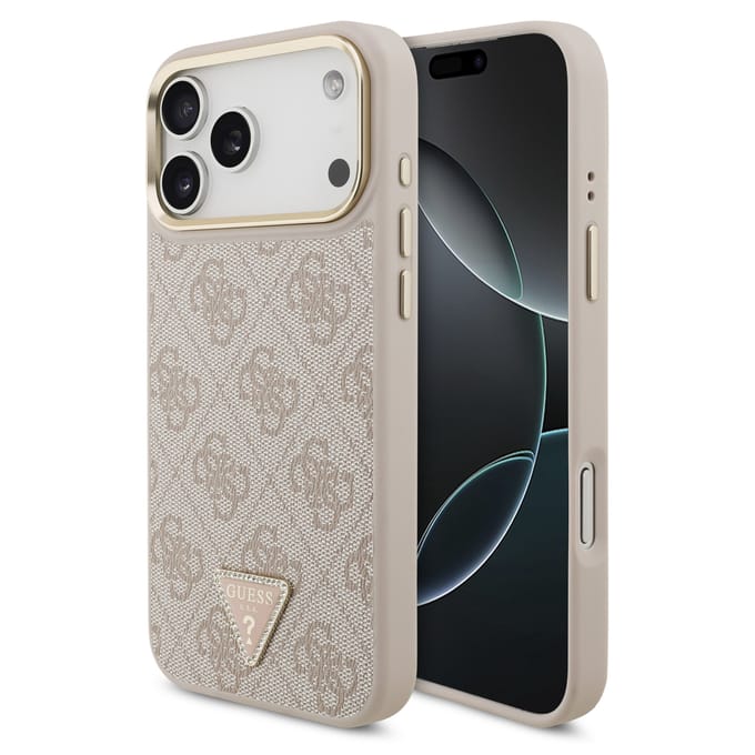 Guess Classic Triangle Logo Leather Backcover met MagSafe voor de Apple iPhone 17 Pro - Roze