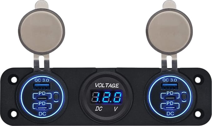 ProRide 12V USB Autolader 6 Poorten - QC3.0 - P19171 - Drievoudig inbouw met Voltmeter