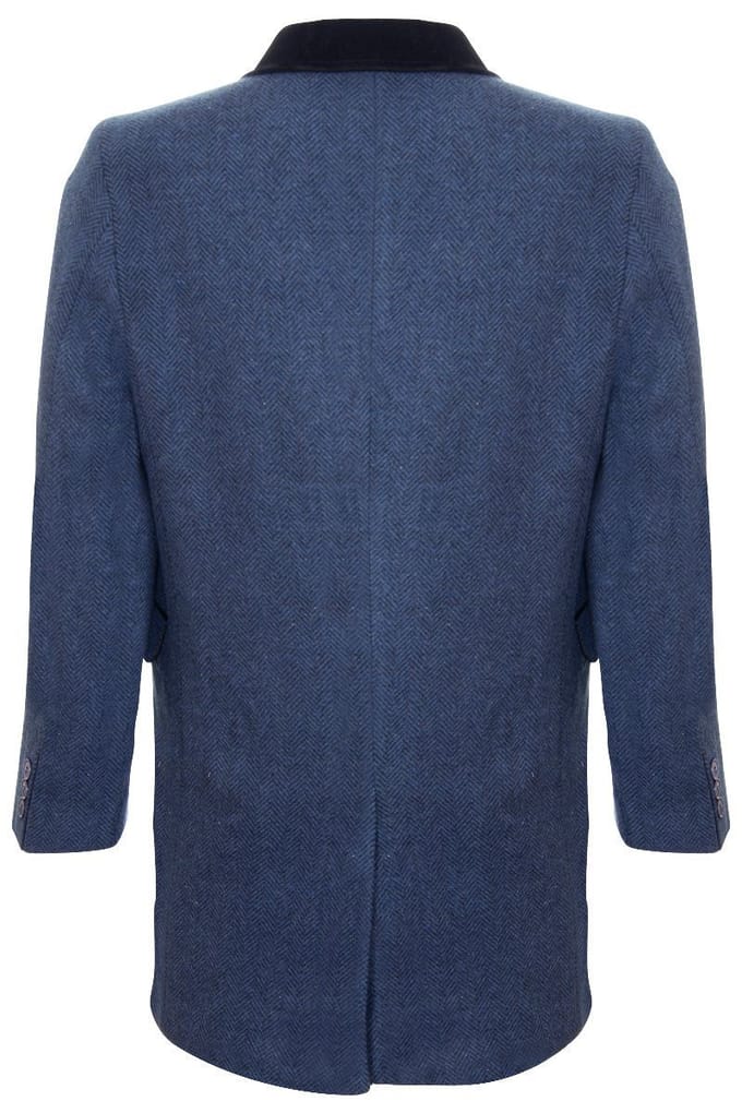 Heren 3/4 lange marineblauwe Crombie overjas jas visgraat tweed jas Peaky Blinder