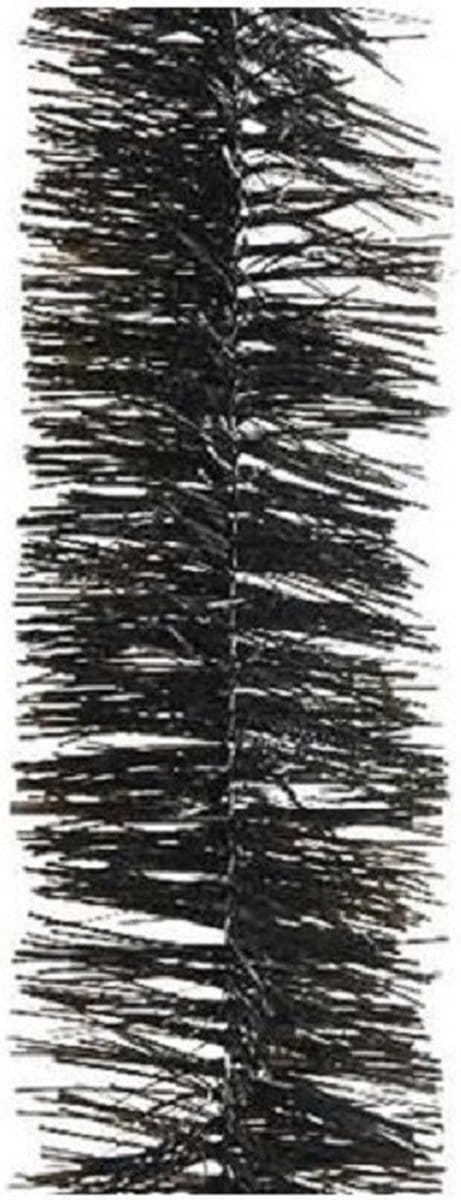 Decoris kerstslinger - 3x - zwart - 270 x 7 cm - folie/tinsel - lametta kerstboomversiering