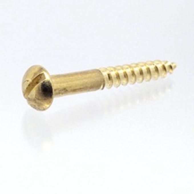 Houtschroeven bolkop messing 4.0x25mm. lang. 7 stuks. Homefix. gleufkop.