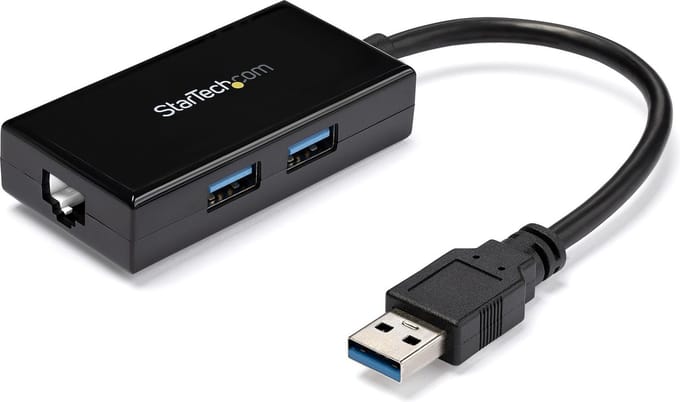 USB 3.0 naar gigabit netwerk adapter met ingebouwde 2-poorts USB hub