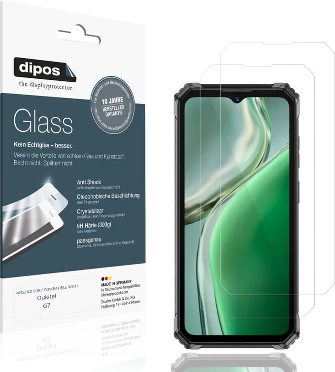 dipos – 2x Pantserfolie geschikt voor Oukitel G7 | 9H Screenprotector