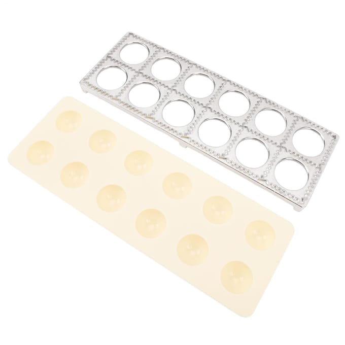 Ravioli Pers Maker Aluminiumlegering Plastic Dumpling Maakgereedschap met Houten Deegroller voor Familie beige