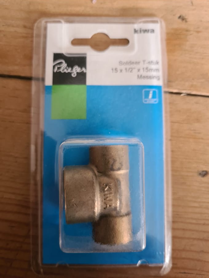 Plieger soldeer T-stuk 15 x 1/2'' x 15mm messing