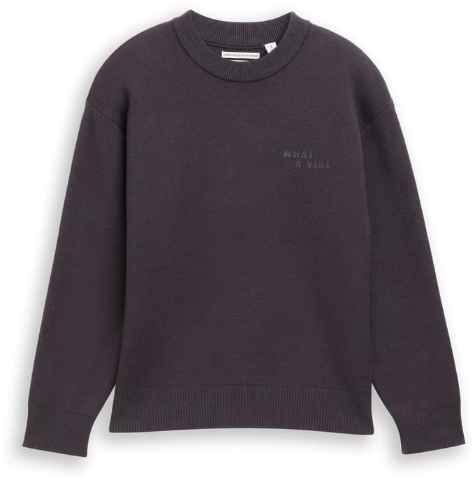 Tom Tailor - Oversized gebreide trui met print - Maat 152 - coal grey