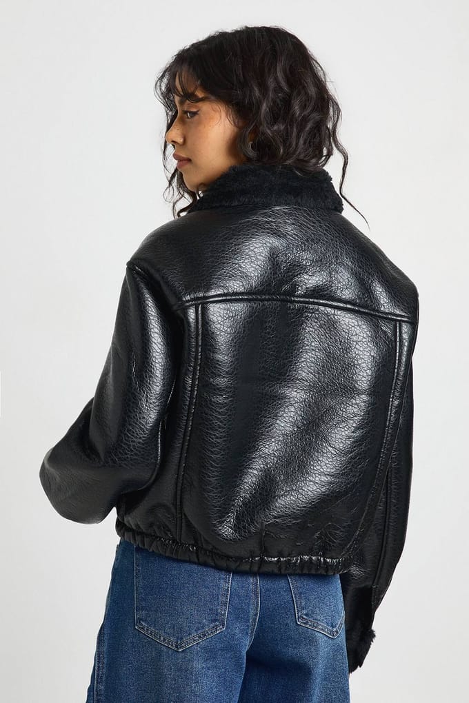 boohoo Dames Aviator Bomber Jacket | Black | Maat: 14