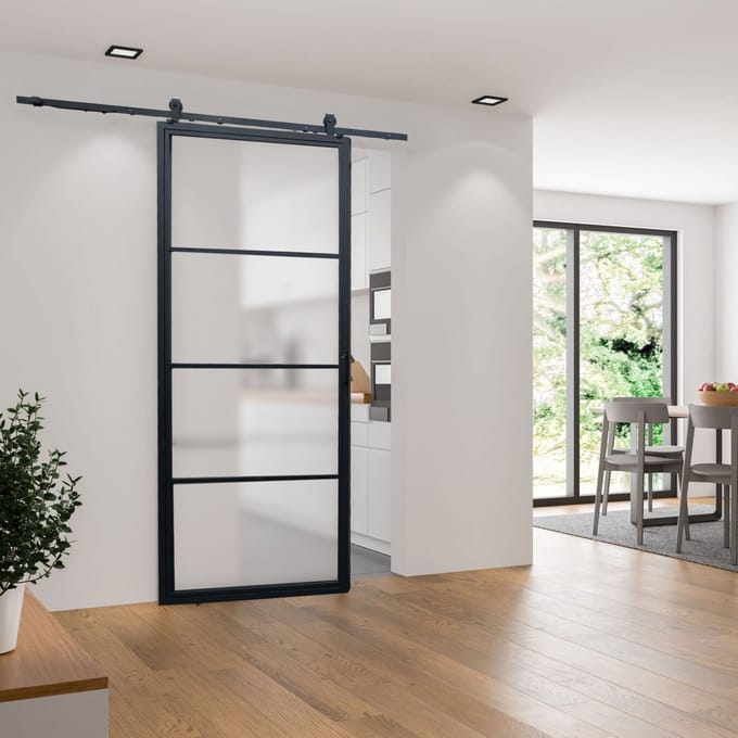 Schulte complete glazen schuifdeur - 90x215 - 4 vakken - mat glas - decor industrieel