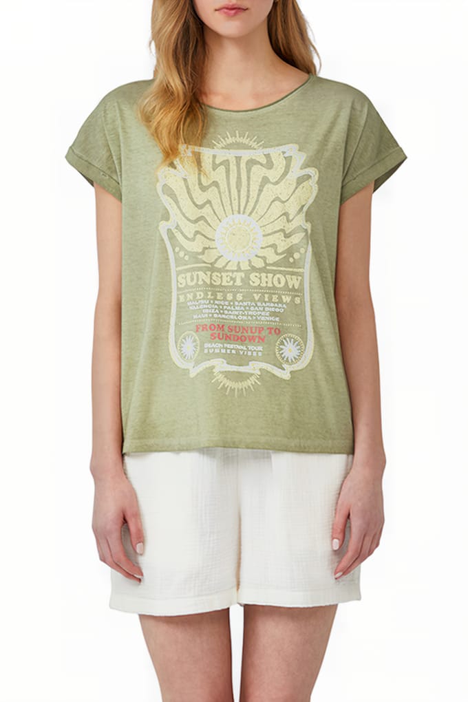 Q/S designed by - Dames t-shirt - Maat M - Vrouwen - Groen - katoen