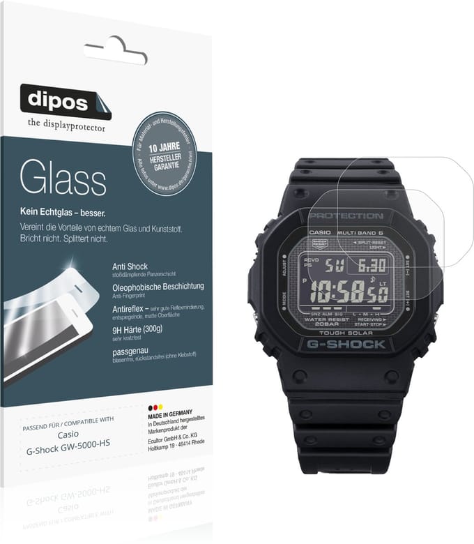 dipos – 2x Matte Pantserfolie geschikt voor Casio G-Shock GW-5000-HS | 9H Screenprotector