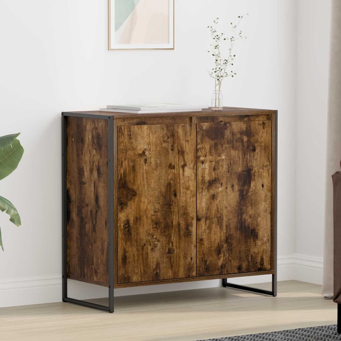 vidaXL - Bijzetkast - Gerookt - eiken - 79 - x - 36 - x - 75 - cm - Bewerkt - hout