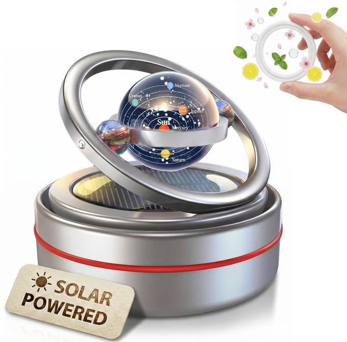 Ryoudavell - Solar Dashboard Spinner - 4x Geurtabletten Navulling - Zonne-energie Auto Roterende Decoratie Diffuser - Kinetische Auto Decoratie op Zonne-energie met Ruimtethema - Diffuser Aromatherapie - Diffuser - Autogeur Diffuser -Origineel Cadeau