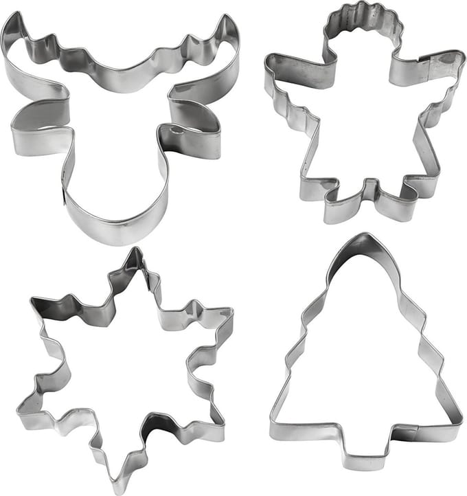Uitsteekvormen, kerstboom, engel, rendier, sneeuwvlok, H: 8 cm, 4 stuk