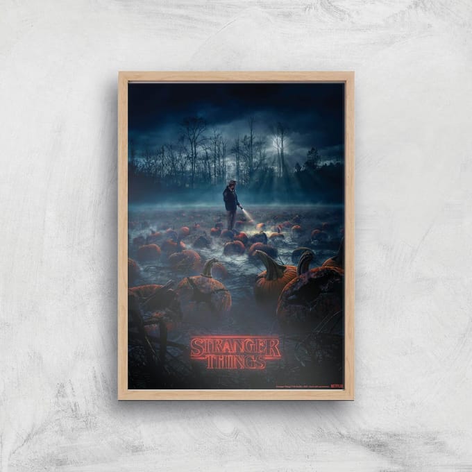 Stranger Things Pumpkin Patch Giclee Art Print - A4 - Wooden Frame