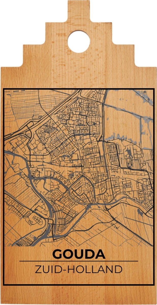 JM Woods - Borrelplank - Serveerplank - Hapjesplank - Kaasplank - Plattegrond - GOUDA - Gepersonaliseerd - Cadeau tip!