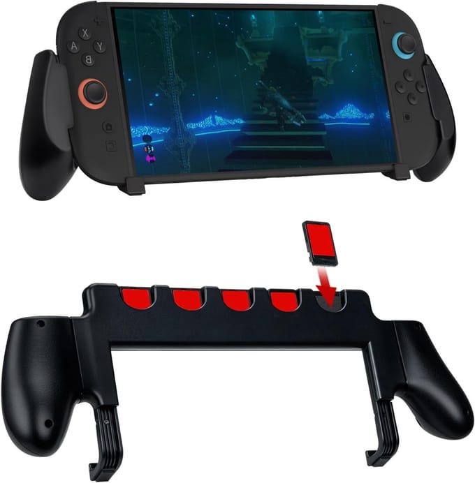 Console Handvatten voor Nintendo Switch 2 met Opbergslots voor 5 Switch 2 Spellen en Ergonomisch Ontwerp