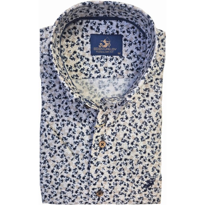 Eden Valley - Korte Mouw Overhemd - Mannen - L - Blauw - Katoen - 216221-39-Regular