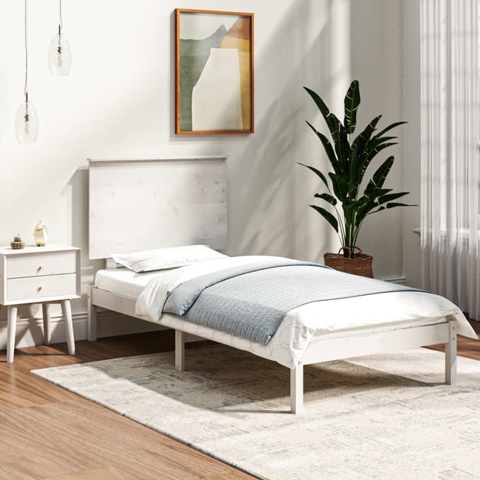 vidaXL - Bedframe - zonder - matras - massief - grenenhout - wit - 90x200 - cm
