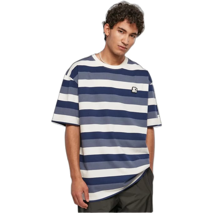 Starter Black Label - Sun Stripes Oversize Heren Tshirt - S - Blauw/Wit