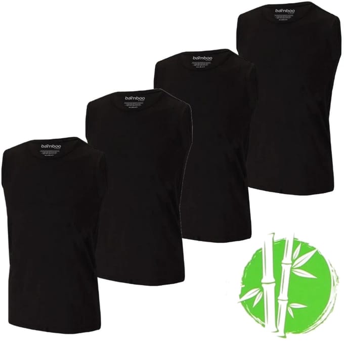 Apollo heren mouwloos shirts Bamboo - ronde hals - 4-pack - maat L - zwart