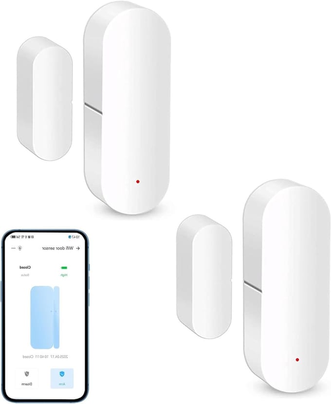 Slimme Wi-Fi Deursensor: Draadloze deurcontactsensor voor thuisveiligheid, met directe app-meldingen, compatibel met spraakassistenten zoals Alexa en Google Assistant (set van 2)