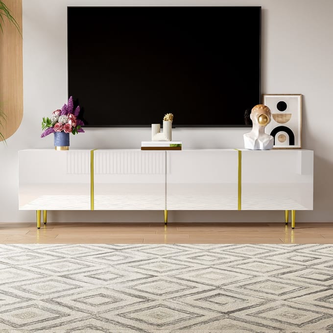 Pugsdrly tv-meubel met vier deuren in hoogglans wit modern strak ontwerp