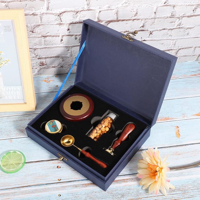 Waxzegel Stempel Kit Geschenkdoos Zegellak DIY Retro Decoreren Toegewijde Handwerk GereedschapModel B black