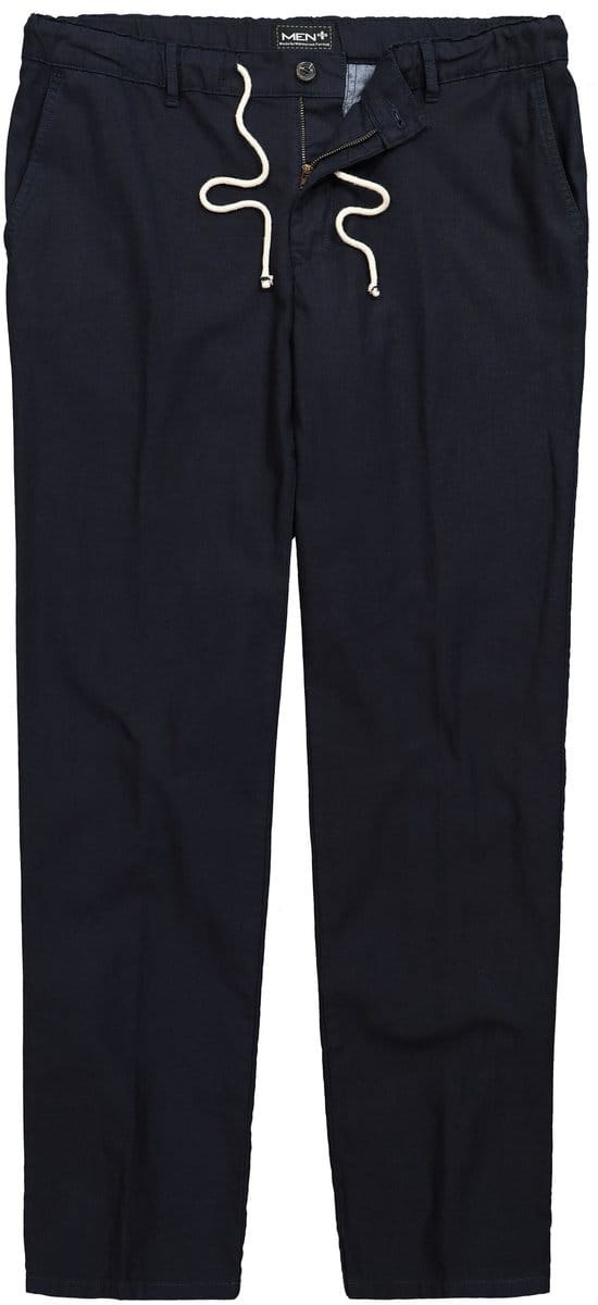 Men Plus - Heren - Linnenmix-broek relaxed fit elastische tailleband - Navy blauw - Maat 54
