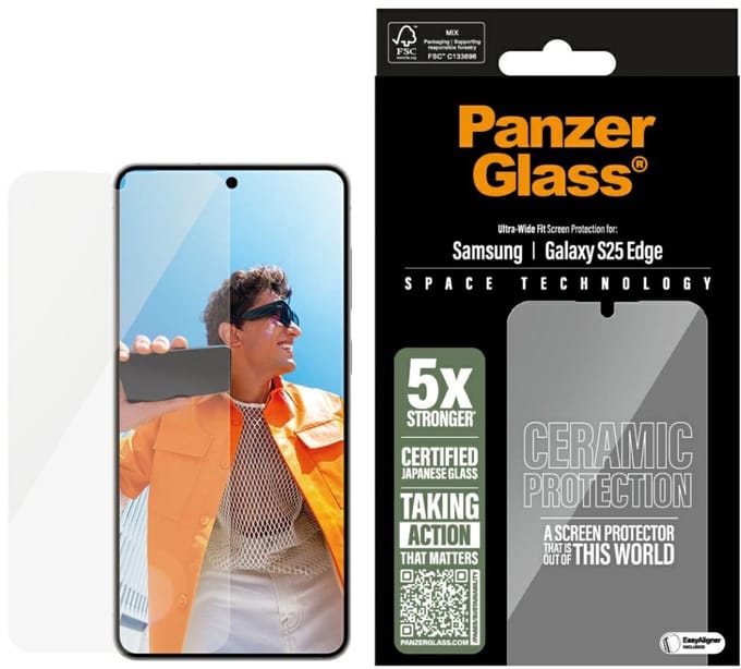 PanzerGlass Screenprotector geschikt voor Samsung Galaxy S25 Edge Glazen | PanzerGlass Ceramic Screenprotector - Case Friendly