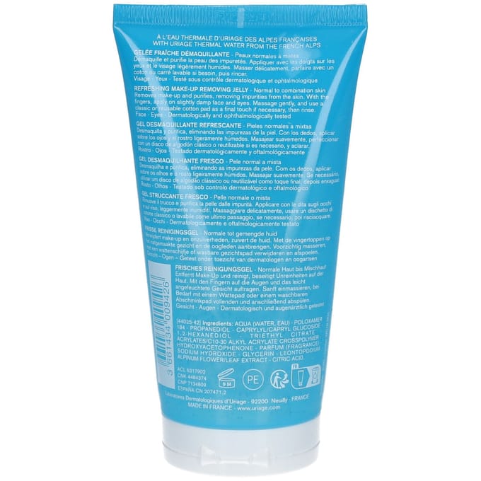 Uriage Refreshing Make-up Removing Jelly with Organic Edelweiss Extract Normal to Combination Skin 150 Gelei