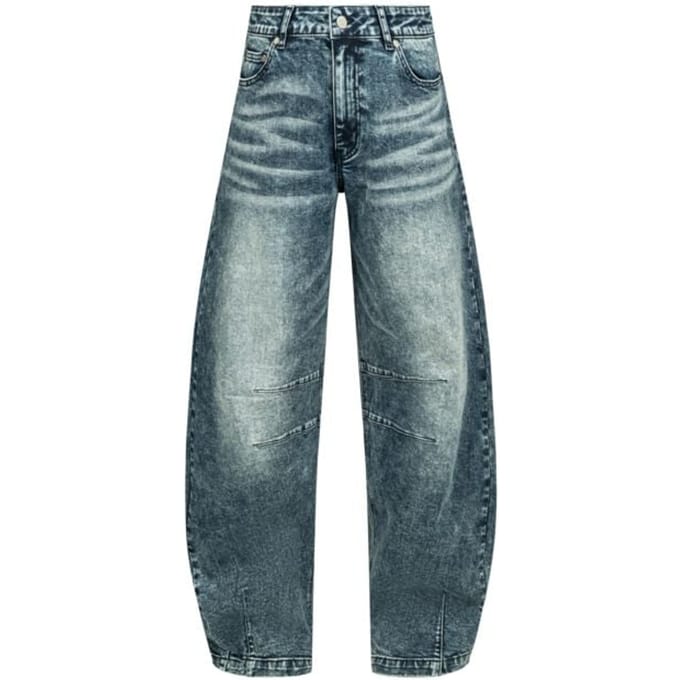 R.E.D. Rock-Engineered Design Blauwe jeans in barrel fit met borduursel en patch van imitatieleer - Dames - W28L30