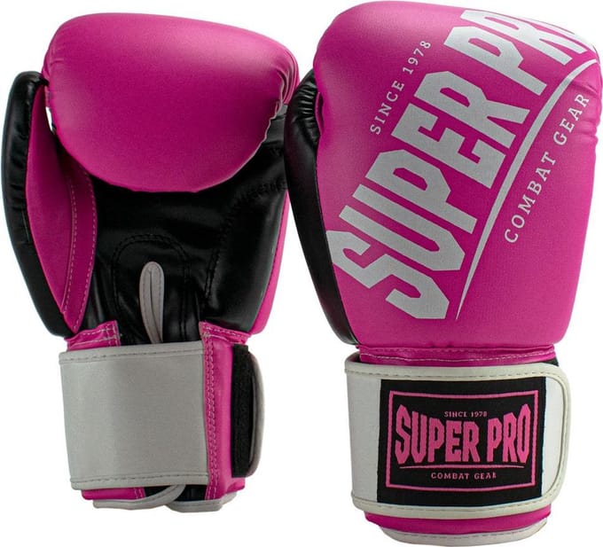 Super Pro Combat Gear (kick)bokshandschoenen Rebel Zwart/Roze/Wit 14oz