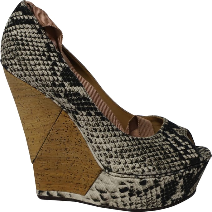 Lanvin Leren Houten Wedge Peep-toe Sandalen met Pythonprint en Bandjes