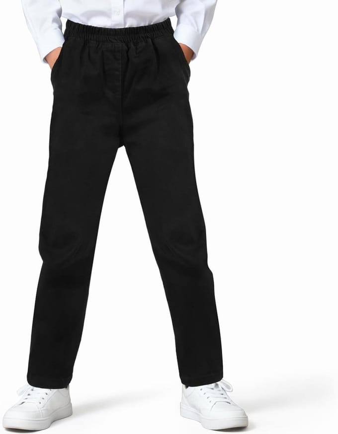 Kinder schoolbroek zwart met smalle pasvorm en elastische tailleband