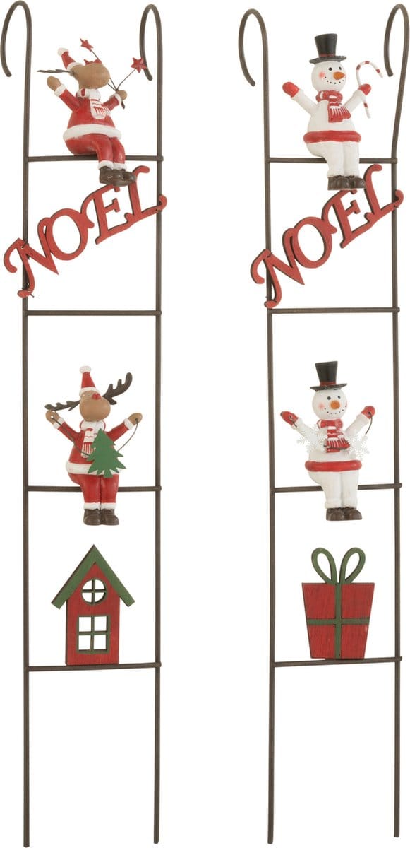 J-Line decoratie ladder Rendier/Sneeuwman - metaal - mix - 2 stuks