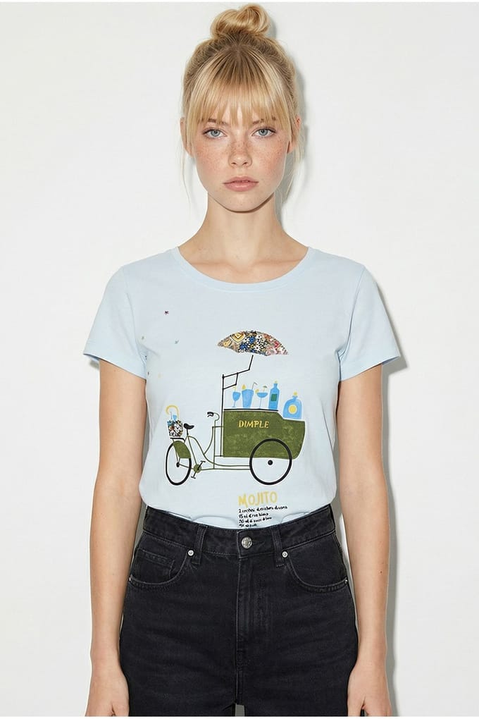 Geborduurde Geprinte Ronde Hals T-shirt