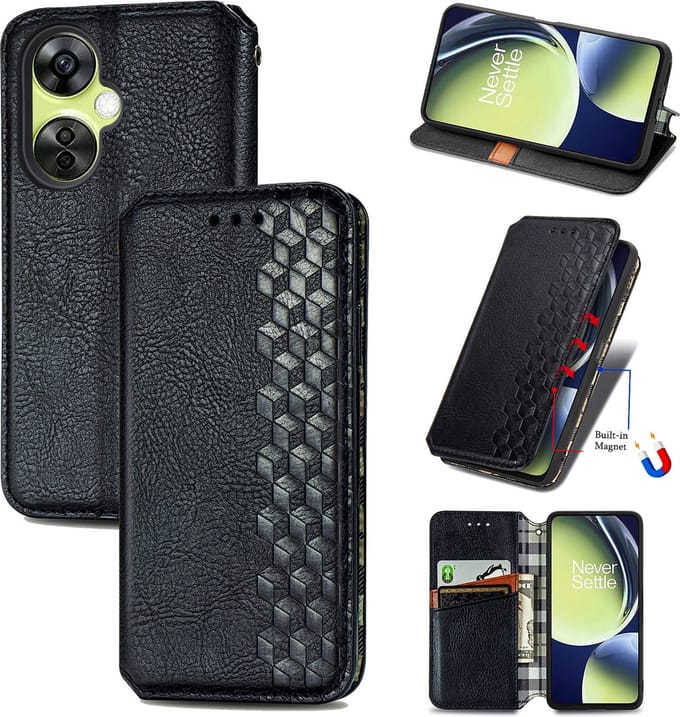 Luxe PU Lederen Ruitpatroon Wallet Case + PMMA Screenprotector voor OnePlus Nord CE 3 Lite _ Zwart