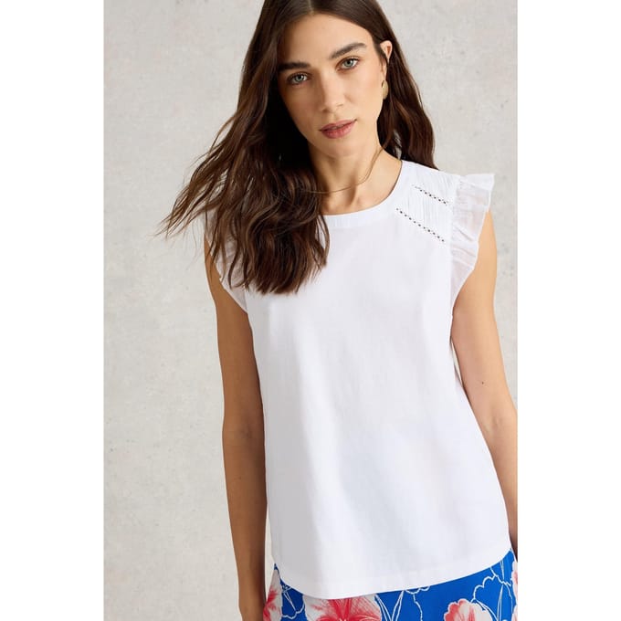 White Stuff Paige Frill Mix Top Brilliant White Taglia: 18 | Magliette intime Outlet | Donna | Bianco