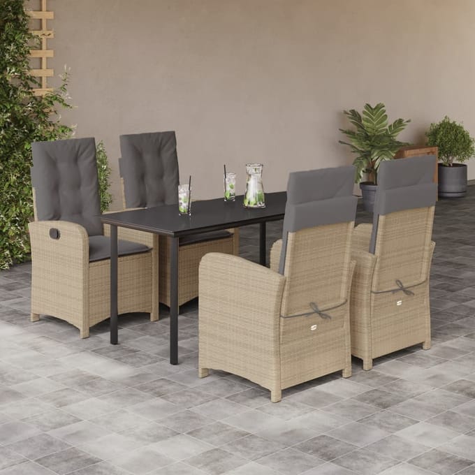 vidaXL - 5-delige - Tuinset - met - kussens - poly - rattan - gemengd - beige