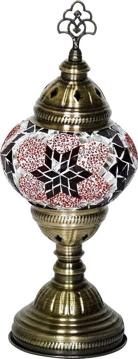 Oosterse lamp - mozaiek tafellamp rood - hoogte 30cm - diameter 13,5cm - E14 fitting