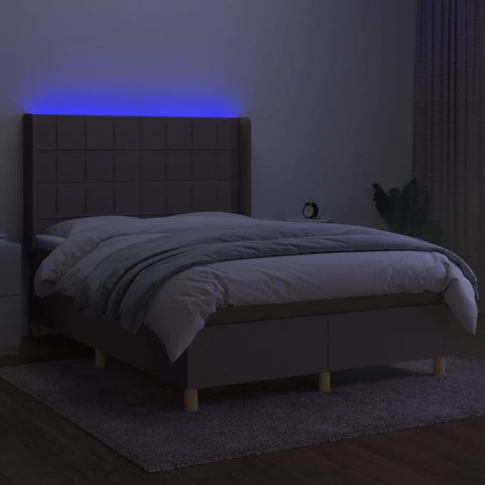 vidaXL - Boxspring - met - matras - en - LED - stof - taupe - 140x200 - cm