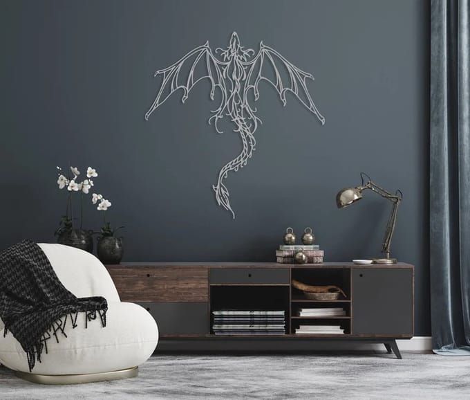 Prachtige Draak Wanddecoratie Zilver 77 cm x 80 cm