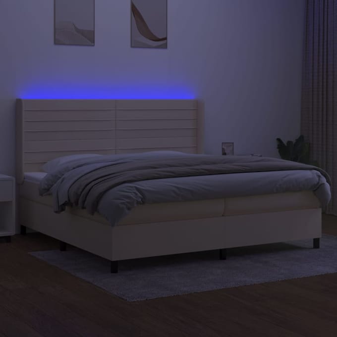 vidaXL - Boxspring - met - matras - en - LED - stof - crèmekleurig - 200x200 - cm