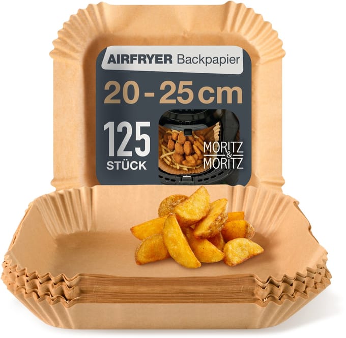 Moritz & Moritz Airfryer Bakpapier - 125 Stuks Vierkant - 20x20 cm - Airfryer Accesoires - Heteluchtfriteuse - Luchtfriteuse Wegwerp Bakjes