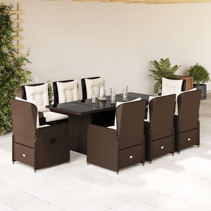 vidaXL - 9-delige - Tuinset - met - kussens - poly - rattan - bruin