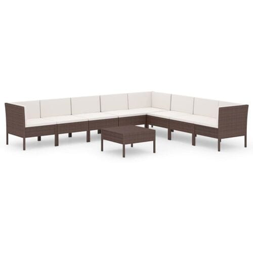 vidaXL - 9-delige - Loungeset - met - kussens - poly - rattan - bruin