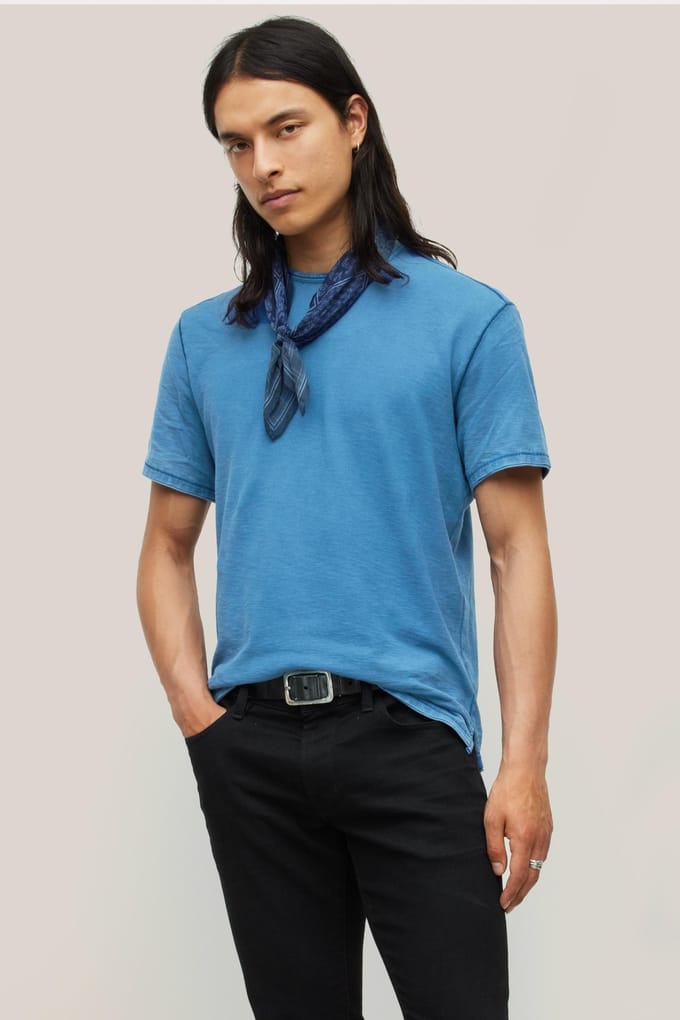 John Varvatos Ashe Ss Pima Cotton Slub Capri Blue Größe: S | Basic T-Shirts Outlet | Herren | Blau