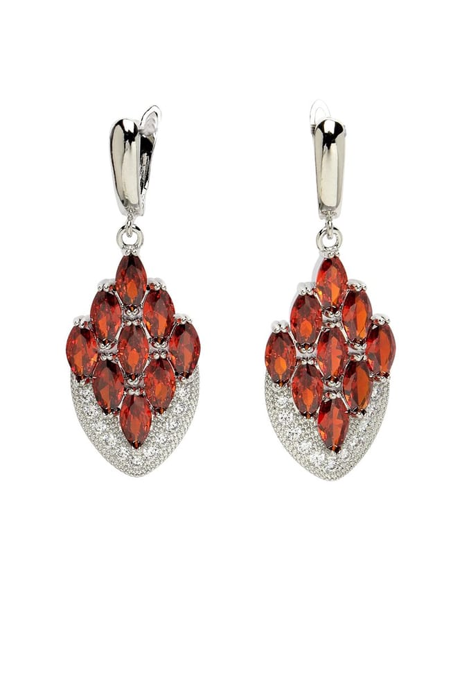 AVANT-GARDE PARIS Diva Collection - peacock feather drop earrings - 1 paar - rood rhodium plated met leverback sluiting