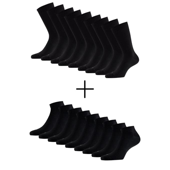 Morethansocks - Dagelijkse sokken bundel - 18-Paar (€3,00 per paar) - 9-Paar Modal sokken basis - 9-Paar Modal sneakersokken - Modal - Maat 35 t/m 46
