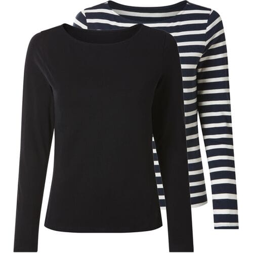 ESMARA Set van 2 dames longsleeves (strepen/marineblauw, M (40/42))